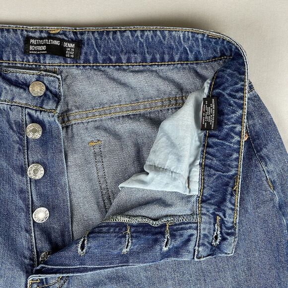 Pretty Little Thing Boyfriend Baggy Denim Jeans Women's US 10 Hi Rise Button Fly - Picture 6 of 16